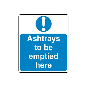 Safety sign vinyl sticker with exclamation icon and text: Ashtrays to be emptied here