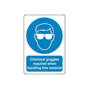 Safety sign vinyl sticker with chemical goggles icon and warning text