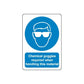 Safety sign vinyl sticker with chemical goggles icon and warning text