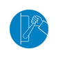 Blue circular safety sign decal with raised fist graphic