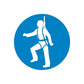 Blue circular safety sign sticker with white worker figure