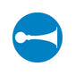Blue circular vinyl sticker with white plug or outlet symbol