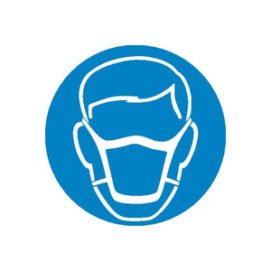Safety sign vinyl sticker: blue circle with white face mask outline
