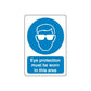 Blue safety sign sticker with goggles and text: Eye protection must be worn