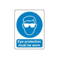 Eye protection safety sign vinyl decal: blue goggles icon, 'Eye protection must be worn'