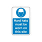 Blue hard hat safety sign wall decal: 'Hard hats must be worn on this site'