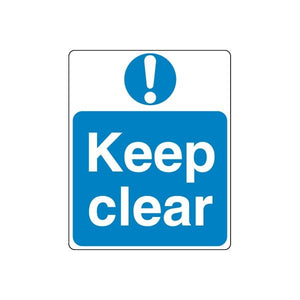 Blue safety sign wall decal with “Keep clear” text and exclamation symbol
