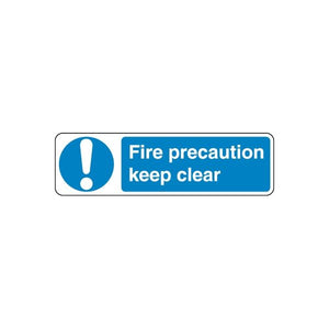 Safety sign decal: blue fire precaution sticker with exclamation mark and “keep clear”