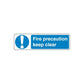 Safety sign decal: blue fire precaution sticker with exclamation mark and “keep clear”