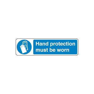Safety sign decal: blue hand icon and “Hand protection must be worn” text