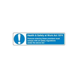 Safety sign decal: blue exclamation icon with “Health & Safety at Work Act 1974” text