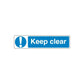 Safety sign wall decal with blue “Keep clear” text and exclamation icon