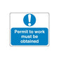 Blue safety sign wall decal: “Permit to work must be obtained” with exclamation icon