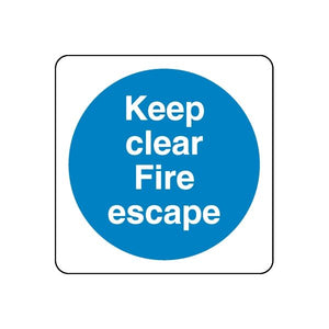Vinyl safety sign sticker: blue circle 'Keep clear Fire escape'