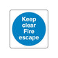 Vinyl safety sign sticker: blue circle 'Keep clear Fire escape'