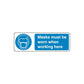 Safety sign vinyl sticker: mask icon with text, 'Masks must be worn when working here'