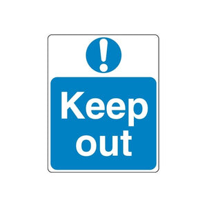 Safety sign decal: blue Keep Out with exclamation mark