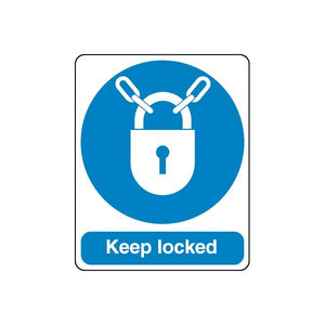 Safety padlock wall decal sticker with blue circle and 'Keep locked' text