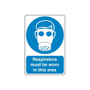 Safety sign wall decal with respirator icon and message Respirators must be worn in this area