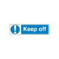 Safety sign wall decal: blue exclamation icon with 'Keep off' text