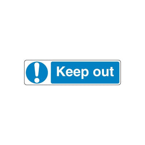 Safety wall sticker with blue sign icon and text "Keep out"