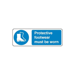 Safety sign wall decal: blue boot icon and 'Protective footwear must be worn'.