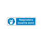 Safety sign decal: blue respirator mask icon and “Respirators must be worn”