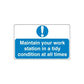 Safety sign wall decal with blue exclamation icon and text: “Maintain your work station”