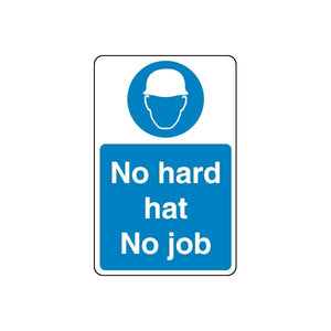 Safety sign wall decal with blue hard-hat safety message: No hard hat, No job