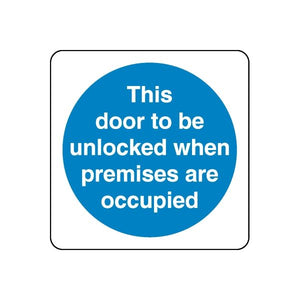 Safety sign wall decal, blue circular sticker with white text on rounded square outline