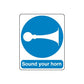 Safety sign wall decal: blue horn icon with “Sound your horn” text