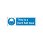 Hard hat area safety sign vinyl sticker, blue with hard hat icon and text