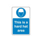 Blue safety sign vinyl decal: hard hat icon and 'This is a hard hat area'.