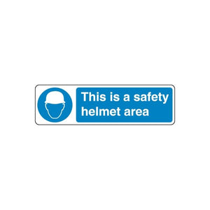 Safety sign vinyl decal with blue helmet icon and text: This is a safety helmet area