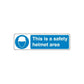 Safety sign vinyl decal with blue helmet icon and text: This is a safety helmet area