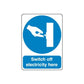 Safety sign wall decal with blue circle and switch-off electricity text sticker