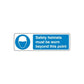 Safety sign wall decal with blue hard-hat icon and safety text: must be worn beyond this point.