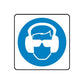 Safety sign wall decal: white square with blue circle and white protective helmet icon