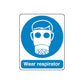 Safety sign decal: blue respirator mask icon with Wear respirator text