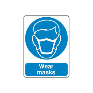 Safety sign decal with blue mask icon and Wear masks text