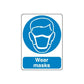 Safety sign decal with blue mask icon and Wear masks text