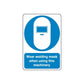 Blue safety sign wall decal with welding mask icon and warning text