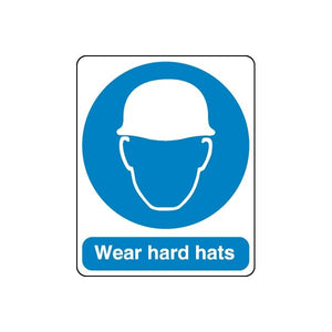 Safety sign wall decal with blue hard hat icon and text 'Wear hard hats'