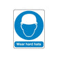 Safety sign wall decal with blue hard hat icon and text 'Wear hard hats'
