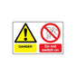 Safety warning decal: yellow danger triangle, red prohibited switch symbol, text