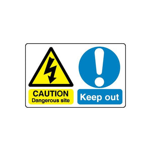 Safety sign wall decal: caution triangle, exclamation circle, 'CAUTION' and 'Keep out'