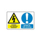 Warning safety vinyl sticker with yellow danger triangle and blue isolate sign
