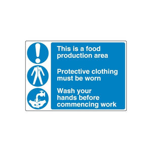 Safety sign wall decal: blue warning sign with white icons and safety text