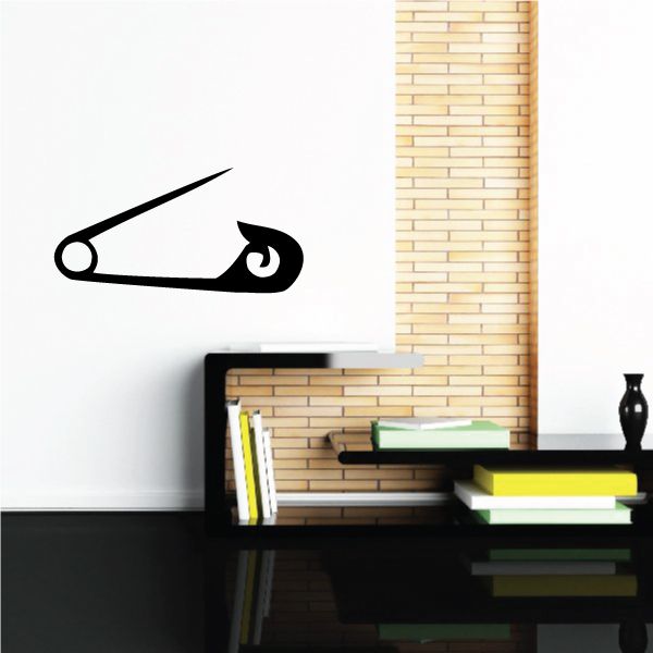 Safety pin wall decal, black metal style outline