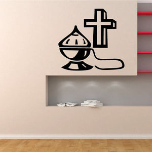 Sage dispenser wall decal, black dispenser and cross icon graphic